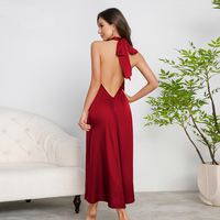 Robe de nuit longue en satin pour femme, style halter, sans manches, dos ouvert, coupe ample, 3 couleurs, tailles S-L