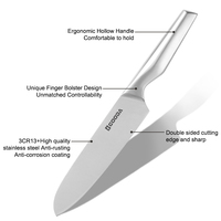Ensemble de 8 couteaux de cuisine en acier inoxydable 3Cr13 410, manche creux, couteau de chef, hachoir, couteau à pain, ciseaux, ambidextre, compatible lave-vaisselle