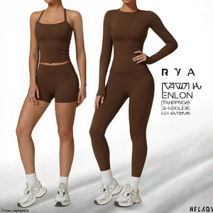 Women's Solid Spandex/Nylon Yoga Suit Elastic Waist Quick Dry High-Waisted <b>Long</b> <b>Sleeve</b> Top Leggings 2-Piece <b>Set</b> for <b>Gym</b> Fitness - Product Image 3