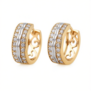 Orecchini a Cerchio Classici Bicolore in Oro Massiccio 18K con Diamanti Taglio Brillante Rotondo Incastonati a Canale per Uso Quotidiano Femminile - Product Image 1