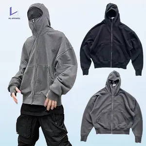 Huilin Wholesale Streetwear Fashion Ninja Hoodie Custom Full Face Zip Up Hoodie Men Black Hoodie