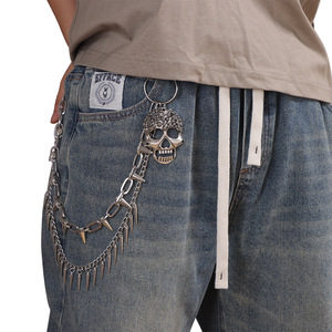 Pants <b>Chain</b> With Spiked Skull Pendant Double Layer Studded Punk Style Unisex Waist <b>Chain</b> Zinc Alloy Casual Wear - Product Image 2