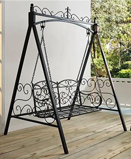 Best Choice wrought iron metal outdoor garden patio balcony hanging double seat swings wtih stand