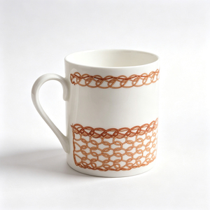 Bone China Ceramic Cups with Head Style Cap for Office Afternoon Tea Presentable Teacup Set Orange Chain Pattern Minimalist - Product Image 1