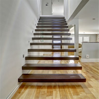 Prima personnalisé Escalier en bois classe flottant Escaliers en bois dur Marches d'escalier en bois de conception pour Villa Escaliers flottants