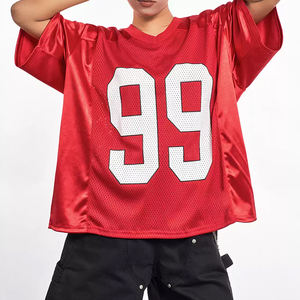 T-shirt de sport en jersey de maille épaisse à col en V, coupe ample, imprimé sur mesure, 100% coton, jersey de football/soccer surdimensionné - Product Image 5