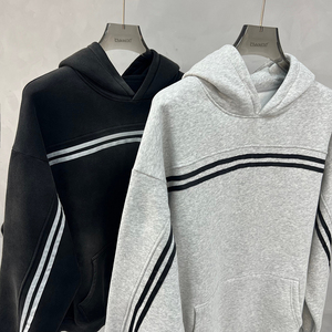 Sweat-shirt à capuche unisexe en <span class=keywords><strong>molleton</strong></span> épais lavé 332G avec bandes contrastantes, coupe oversize, style streetwear pour homme et femme, hiver - Product Image 3