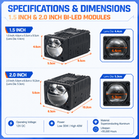 Phare de voiture universel WD005 1,5 pouce à lentille de projecteur Bi-LED 40W, double faisceau laser (phares de croisement et de route), pour rétrofit automobile 12V