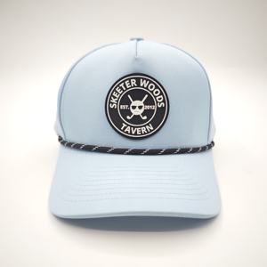 Casquettes sportives de haute qualité personnalisées à 5 panneaux en polyester/coton avec logo en patch léopard à pois, découpe laser et trou, fermeture snapback - Product Image 2