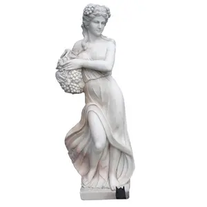可定制室内雕塑摆件真人大小的天然石雕女子手持花篮雕塑