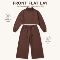 Ensemble 2 pièces personnalisé pour femme : Sweat-shirt court à col montant et demi-zip en molleton bouclette, et pantalon large à cordon de serrage pour un style décontracté urbain
