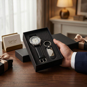 Set de Regalo de Reloj de Cuero Hecho <span class=keywords><strong>a</strong></span> <span class=keywords><strong>Mano</strong></span> Minimalista <span class=keywords><strong>para</strong></span> Profesionales de Negocios, <span class=keywords><strong>Regalos</strong></span> Exquisitos <span class=keywords><strong>para</strong></span> <span class=keywords><strong>el</strong></span> Dí<span class=keywords><strong>a</strong></span> <span class=keywords><strong>del</strong></span> <span class=keywords><strong>Padre</strong></span> y Clientes con Llavero de Papel - Product Image 4