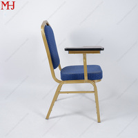Chaise de conférence à structure métallique avec tablette d'écriture, chaise de formation rembourrée en tissu, chaise de conférence scolaire