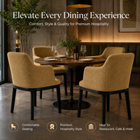 Ensembles de tables de restaurant avec revêtement texturé moutarde, accoudoirs ouverts, pieds noirs, design moderne européen pour appartement, hôtel, restaurant