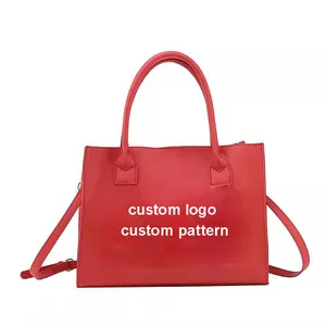 Custom LOGO Handbags Vegan Leather Women's Tote Bags Ladies Shoulder Bags With Long straps and Handles