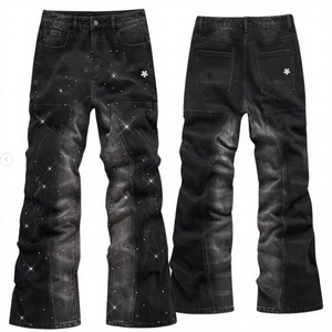 Jeans da <span class=keywords><strong>Uomo</strong></span> a Gamba Larga, Moda Invernale, Effetto Consumato con Ricamo a Diamante, Elasticizzati, Skinny, Strappati, a Zampa, Denim Lavato - Product Image 4