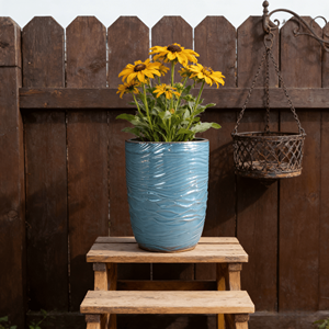 Maceta de Cerámica Esmaltada Azul Cielo con Textura de Olas del Océano, Ecológica, Duradera, para Interiores y Exteriores, Jardinera de Terracota, Decoración del Hogar - Product Image 2