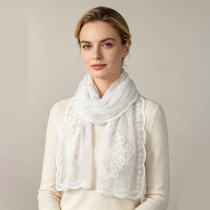 Floral Lace Sequined Mesh Shawl Elegant Transparent Chiffon Embroidery Scarf Lightweight Sheer <b>Wrap</b> for Wedding Evening Party - Product Image 2