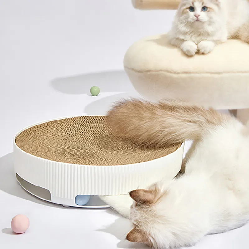 Kattenproduct 2 In 1 Rond Krabkussen Nest Met Speelgoedballen Voor Katten Binnenshuis Die Klauwen Malen En Kattenkrabaarbord Spelen