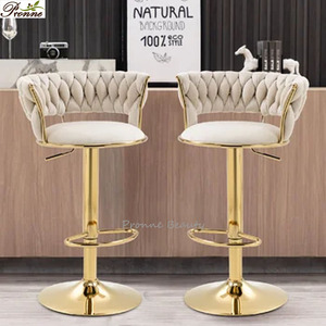China Unique Design Beauty Salon Rattan <strong>Tall</strong> Adjustable Kitchen Chair Modern Velvet Swivel bar <strong>Stool</strong> - Product Image 6
