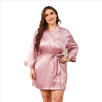 Pyjama grande taille pour femme, robe de chambre en satin de soie, couleur unie, ample et confortable, vêtements de nuit