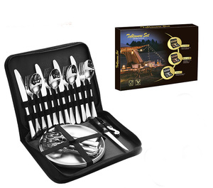 Draagbare Opvouwbare Gevulde Roestvrijstalen Outdoor Servieset Met Mes Vork Lepel En Bord Voor Kamperen En Picknicks - Product Image 1