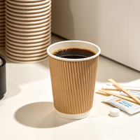 Gobelet à café ondulé S Wave Design, 8oz, 12oz, 16oz, jetable, double paroi, pour boissons chaudes, emballage Drinkup
