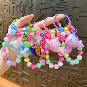 Electroplated Acrylic Rabbit Keychain Pendant Color Beaded UV Printing Backpack Hanging Decoration Lovable Wind Style China Gift