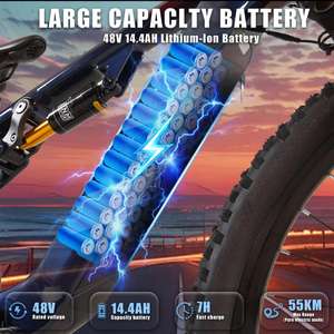 Bicicleta Eléctrica de Montaña Vakole EMT29 250W 29 con Suspensión Completa, Batería de 48V 14.4Ah 691Wh, Sensor de Torque, Cross Country EMTB, Almacén en la UE - Product Image 5