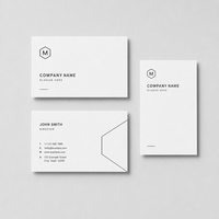 Carte de visite minimaliste recto-verso, impression à l'encre noire, mise en page épurée, emballage moderne pour la vente au détail, branding