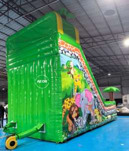 Toboggan gonflable commercial à thème <span class=keywords><strong>zoo</strong></span> vert, toboggan sec avec lion et tigre - Product Image 4