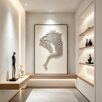 Art mural shadow‑box 3D sculpté à vagues fait main, tableau abstrait géométrique encadré pour salon
