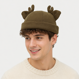 Berretto Docker Regolabile in Poliestere con <span class=keywords><strong>Corna</strong></span> <span class=keywords><strong>di</strong></span> <span class=keywords><strong>Cervo</strong></span> 3D, Simpatico Cappello Senza Visiera con Orecchie <span class=keywords><strong>di</strong></span> <span class=keywords><strong>Cervo</strong></span> per Donna, Casual Quotidiano - Product Image 3