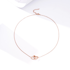PVD <strong>Gold</strong> Plating Minimalist Stainless Steel Love Knot Jewelry <strong>Double</strong> Love Heart Interlocking <strong>Necklace</strong> for Women Anniversary Gift - Product Image 4