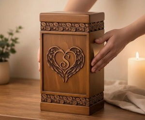 โกศใส่เถ้ากระดูกสำหรับผู้ใหญ่และคนที่คุณรัก |   โกศไม้แกะสลักลายดอกไม้สำหรับงานศพ ทำด้วยมือ - Product Image 1