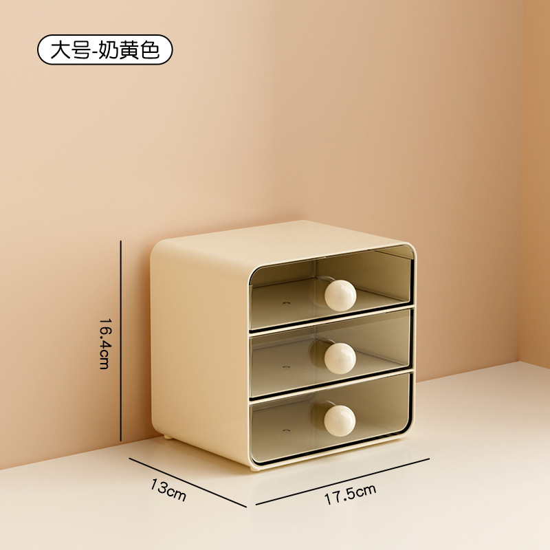 Large, cream-colored [three drawers]