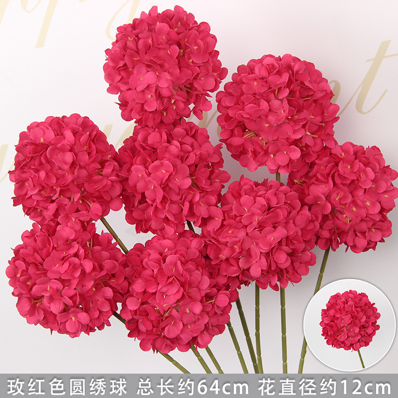 Branche d'hortensia ronde rose-rouge