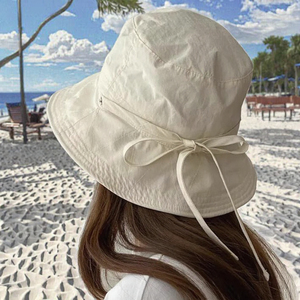 Solid Color Cotton Canvas Bucket <b>Hat</b> With Bow Tie Unisex Outdoor Spring <b>Summer</b> Casual Adult 56-58CM - Product Image 3