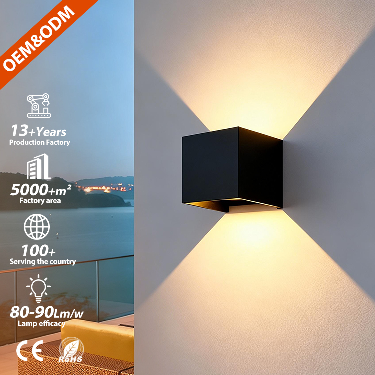 High Lumen 90LM/W Outdoor LED Wall Lamp IP65 Waterproof Aluminium Sconce for Garden Building Exterior Decoration Light