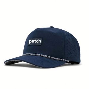 Casquette de baseball de logo de Pvc en caoutchouc de 5 panneaux de haute qualité, casquette de baseball de corde de chapeau perforée par trou découpé au laser imperméable - Product Image 1