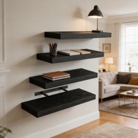 Étagères murales flottantes en bois à trois niveaux, ensemble de rangement suspendu, étagère durable renforcée en fer pour chambre, salle de bain, bureau