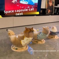 Lit pour chat en forme de capsule spatiale, écologique, toutes saisons, grand modèle, acrylique transparent, plateau tournant en bois massif, trois tailles pour salon
