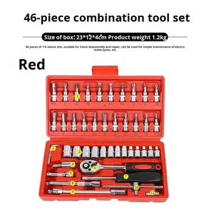 طقم أدوات إصلاح وصيانة السيارات من الفولاذ الكربوني مكون من 46 قطعة مع مفتاح ربط ومفك براغي بسقاطة في حقيبة صلبة - Product Image 2