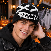 Bonnet en tricot jacquard style streetwear Halloween, chaud et extensible en acrylique, tendance pour les fêtes hip-hop et les tenues cool de rue