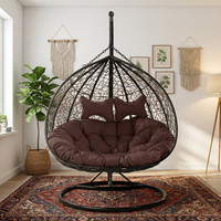 Fauteuil suspendu double de luxe pour 2 personnes avec support, chaise de patio en osier robuste pour hôtel, complexe hôtelier, jardin