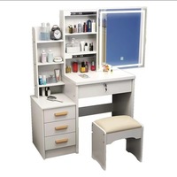 Coiffeuse élégante et robuste avec miroir LED, coiffeuse avec chaise pour la zone de maquillage à domicile