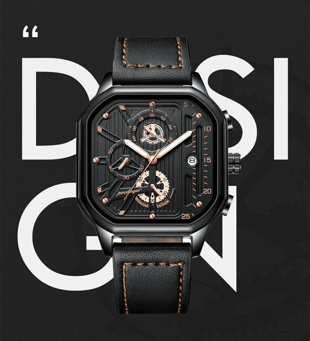 Orologio Da Polso Al Quarzo Taport Per Uomo, Quadrante Quadrato Nero, Cinturino In Pelle, Diametro 4 Cm, Con Sacchetto Regalo E Batteria Di Ricambio