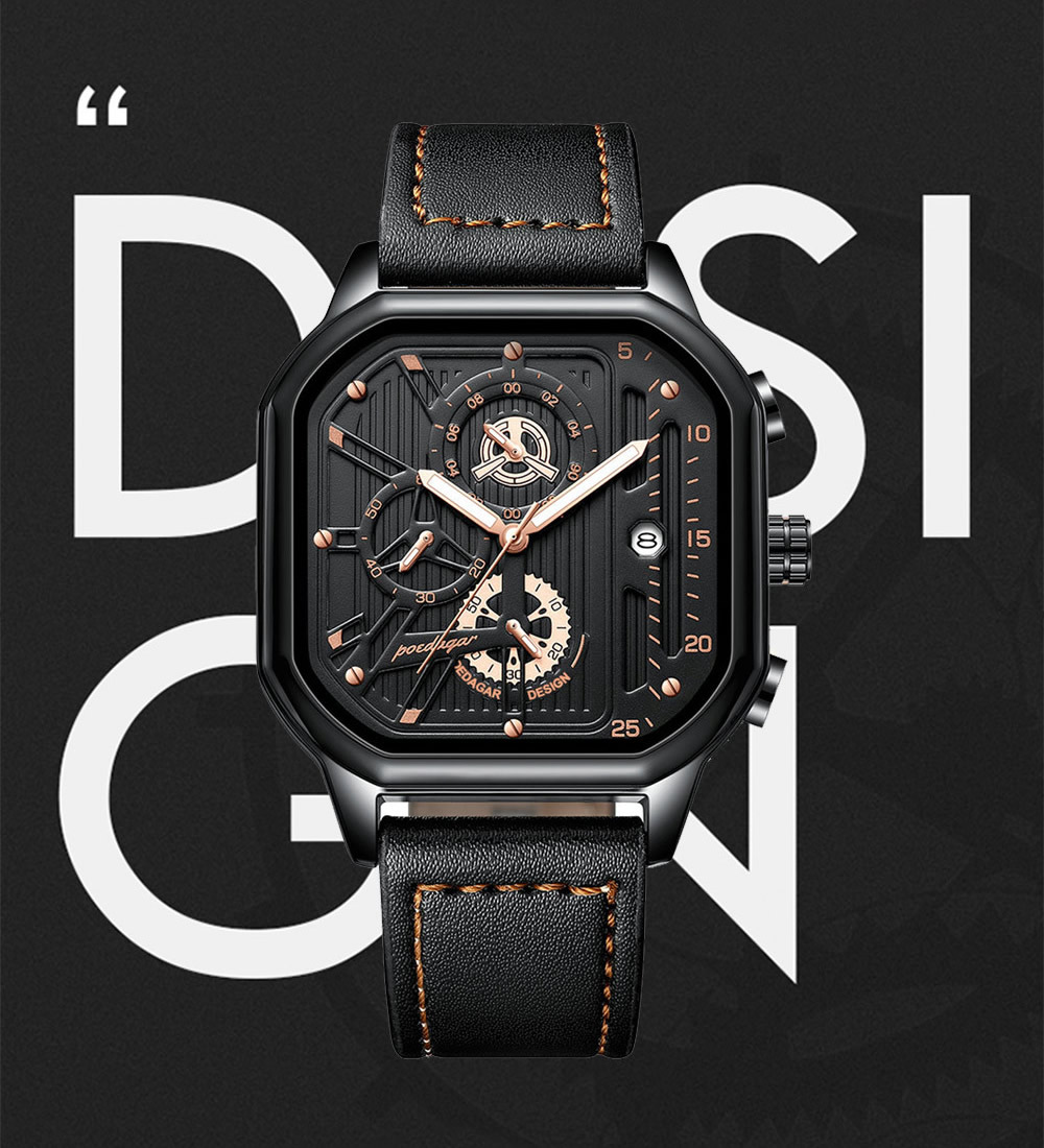 Orologio Da Polso Al Quarzo Taport Per Uomo, Quadrante Quadrato Nero, Cinturino In Pelle, Diametro 4 Cm, Con Sacchetto Regalo E Batteria Di Ricambio