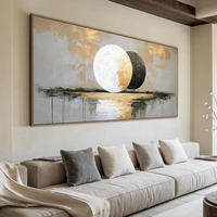 Peinture à l'huile moderne luxueuse en feuille d'or, motif lune, faite à la main, texture épaisse, couteau à palette, art mural 3D sur toile pour salon