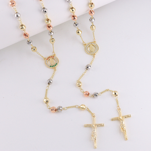 Gran oferta, collar de <span class=keywords><strong>Rosario</strong></span> en forma de Y con cuentas de Virgen Guadalupe, cadenas cruzadas de latón católico, regalo religioso cristiano - Product Image 1